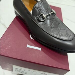 Gucci Black Embossed Jordaan Leather Loafers